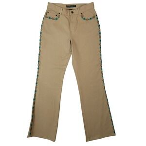 VTG Ralph Lauren LRL Khaki Tan Aztec Beaded Bootcut Jeans Boho Y2K 6 Petite